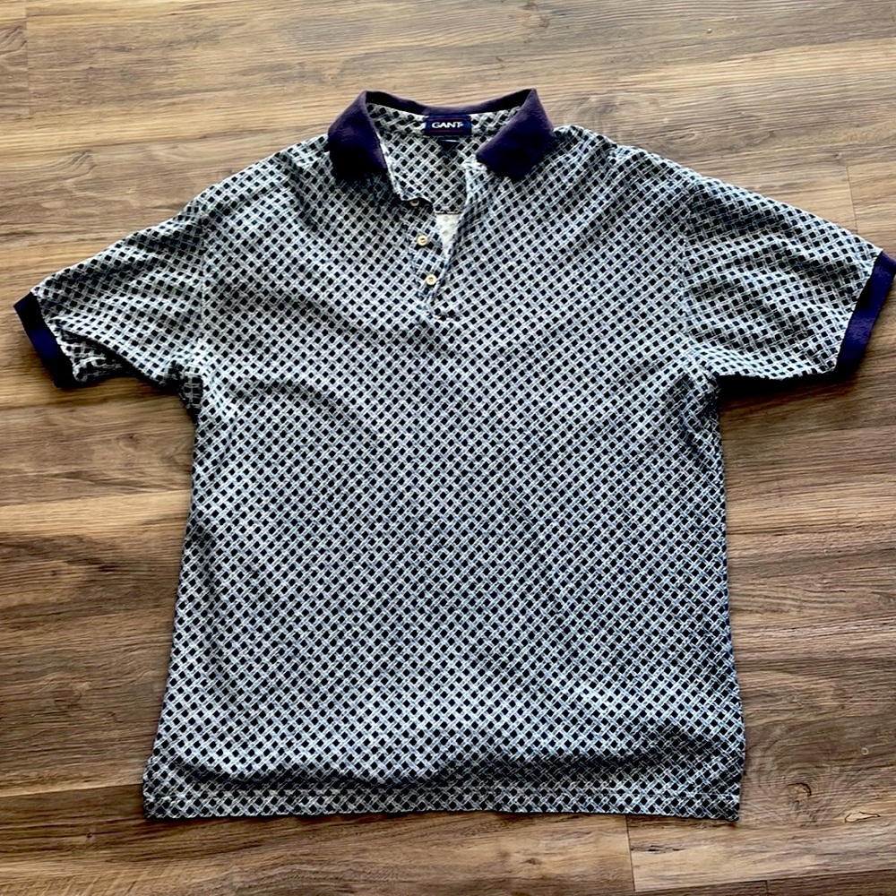 Navy blue patterned collared shirt